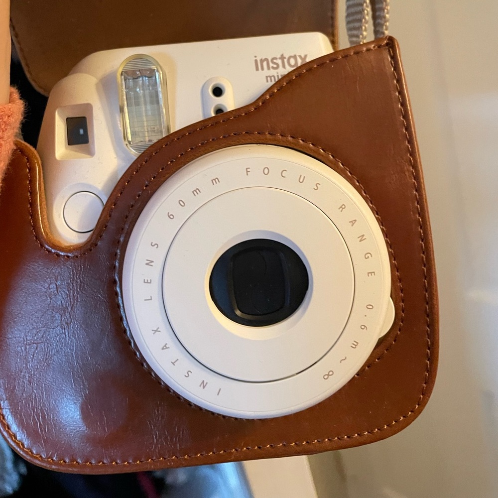 instax mini Polaroid Camera, Leather Case, Bloom Theory Strap